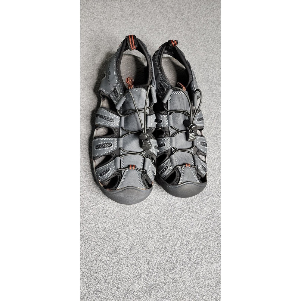Eddie Bauer Men's TROY Leather Hiking Sandals Cinch Cord Close Size 10 Gray